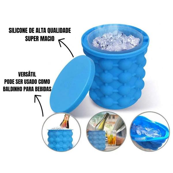 Imagem de Balde Para Fazer Gelo Cubos Rápido Silicone Azul Porta Latas