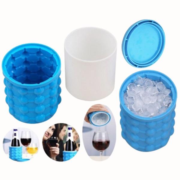 Imagem de Balde Para Fazer Gelo Cubos Rápido Silicone Azul Porta Latas