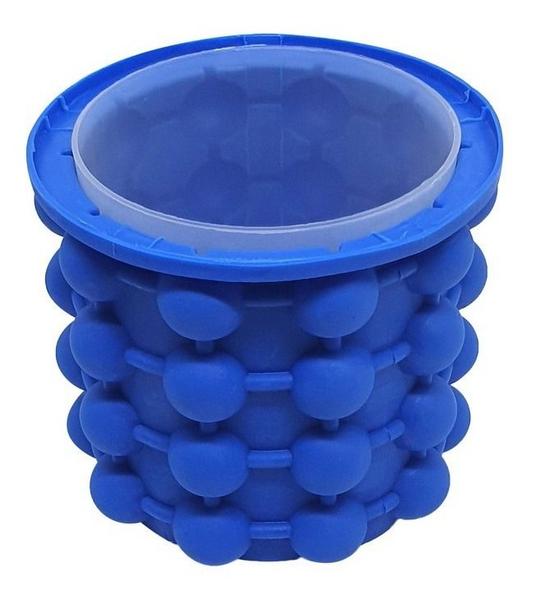 Imagem de Balde Para Fazer Gelo Cubos Rápido Silicone Azul Porta Latas