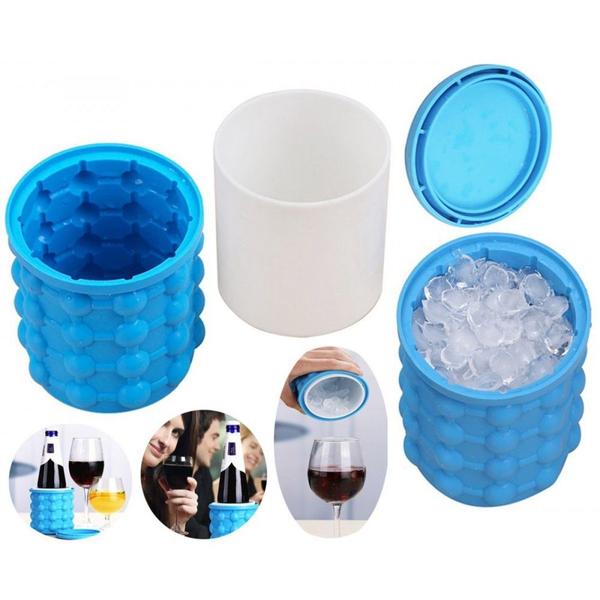 Imagem de Balde Para Fazer Gelo Cubos Rápido Silicone Azul Porta Latas