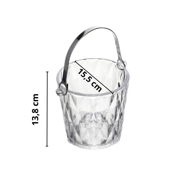 Balde para gelo de vidro com alça e pegador Diamond 1L - LYOR Imagem de Balde para gelo de vidro com alça e pegador Diamond 1L
