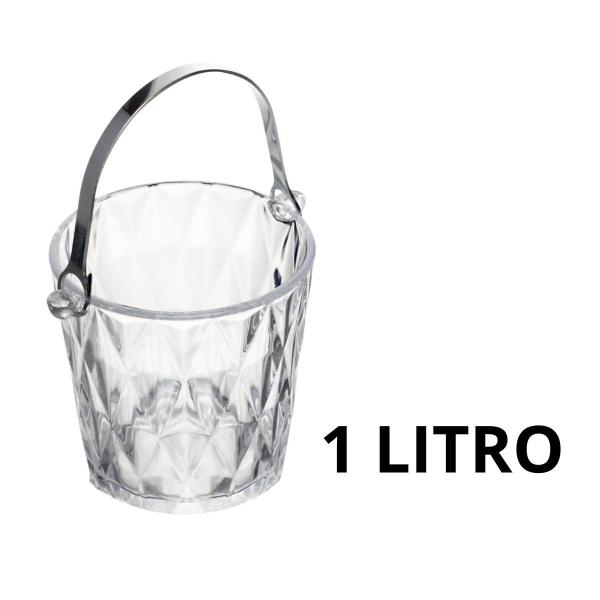 Balde para gelo de vidro com alça e pegador Diamond 1L - LYOR Imagem de Balde para gelo de vidro com alça e pegador Diamond 1L
