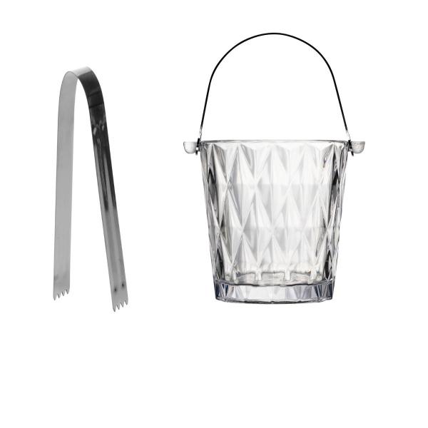 Balde para gelo de vidro com alça e pegador Diamond 1L - LYOR Imagem de Balde para gelo de vidro com alça e pegador Diamond 1L