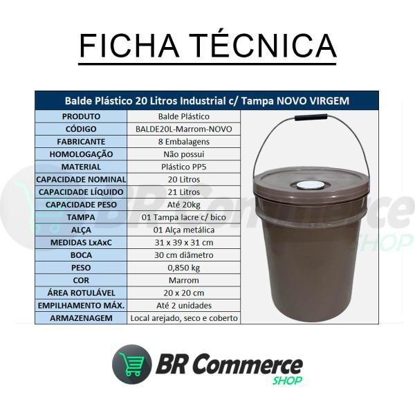 Balde Plástico 20 Litros Novo Armazenamento Cozinha Consumo - 8 Embalagens Imagem de Balde Plástico 20 Litros Novo Armazenamento Cozinha Consumo