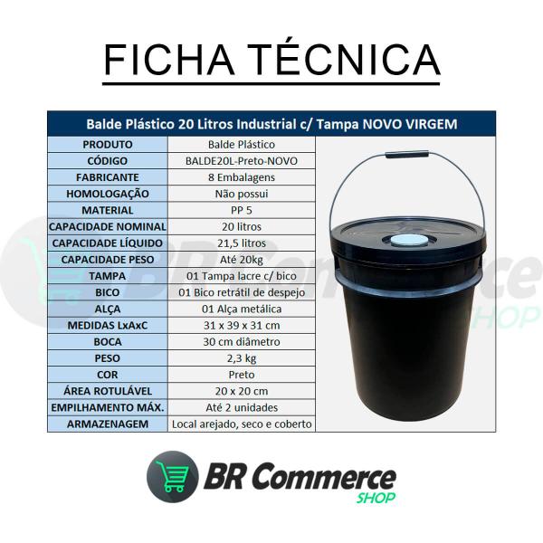 Imagem de Balde Plástico 20 Litros Novo Armazenamento Cozinha Consumo