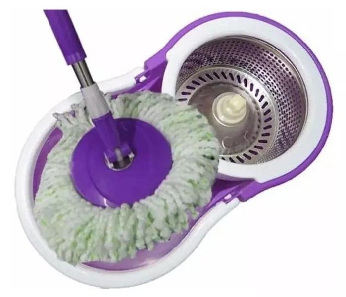 Imagem de Balde Spin Mop Esfregão Giratório Cesto Inox + 1 Refil de microfibra Roxo