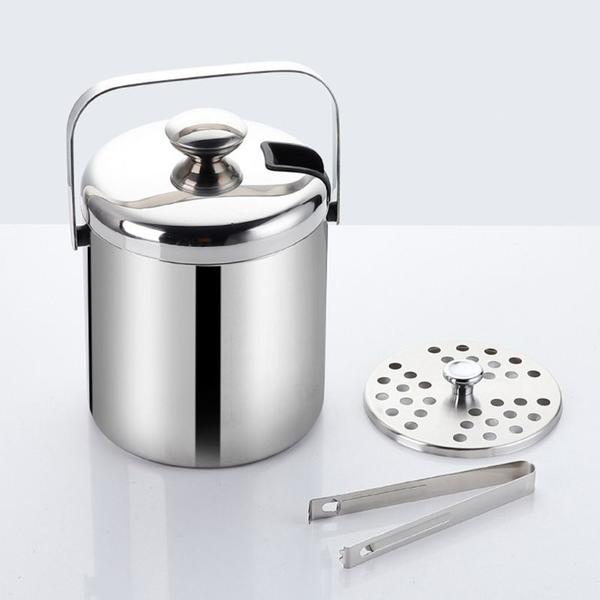 Imagem de Baldinho de Gelo Inox com Parede Dupla 1.3L: Armazene e Refrigere Drinks com Gelo em dobro