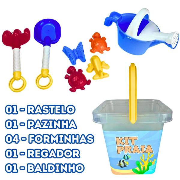 Imagem de Baldinho de Praia Areia com 8 Peças Acessórios Infantil Kit Completo