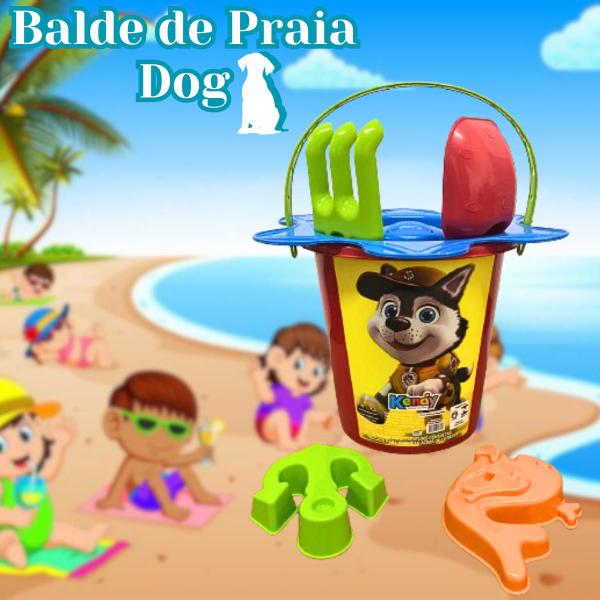 Imagem de Baldinho De Praia Dog Infantil Com Acessórios Balde Areia Para Crianças Azul Rosa Kendy Brinquedos