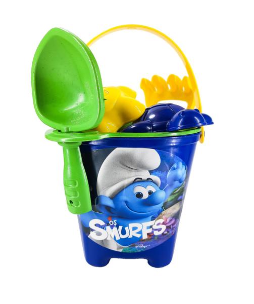 Imagem de Baldinho De Praia Para Brincar Na Areia Dos Smurfs 7 Peças Azul