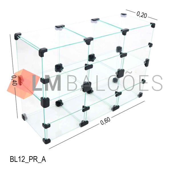 Imagem de Baleiro Expositor Preto de Vidro MÓD.20 - 0,60 x 0,40 x 0,20m