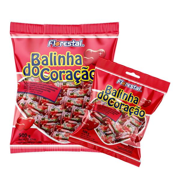 Imagem de Balinha de Coração Morango com Leite Condensado - 500g