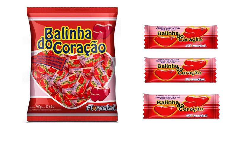 Balinha do Coração Morango 500g - Florestal-kit 2 Pacotes Imagem de Balinha do Coração Morango 500g - Florestal-kit 2 Pacotes