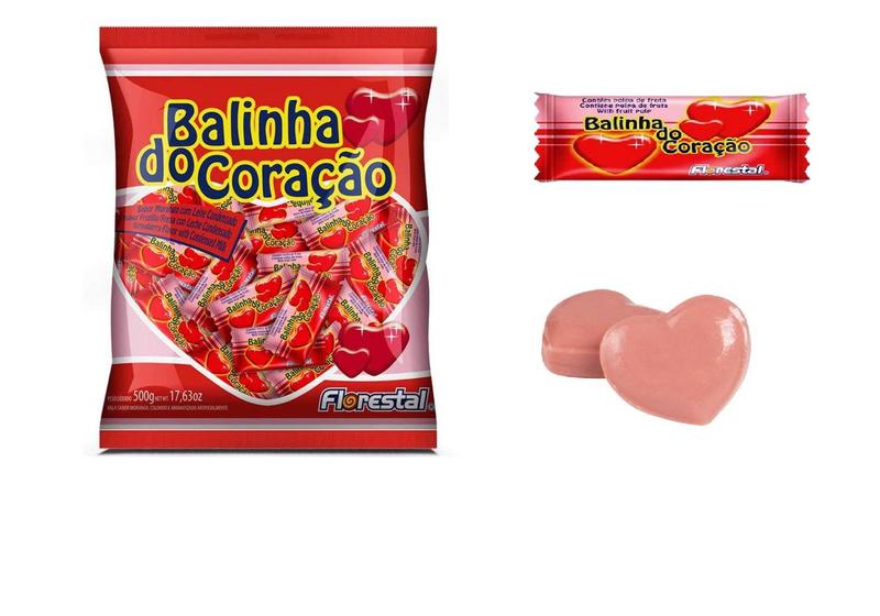 Balinha do Coração Morango 500g - Florestal-kit 2 Pacotes Imagem de Balinha do Coração Morango 500g - Florestal-kit 2 Pacotes