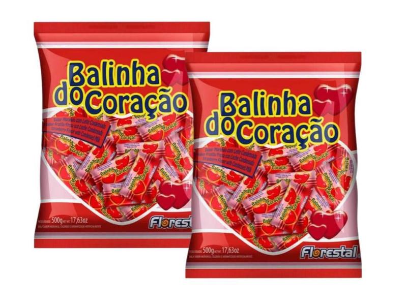 Imagem de Balinha do Coração Morango Florestal 500g - 2 pacotes