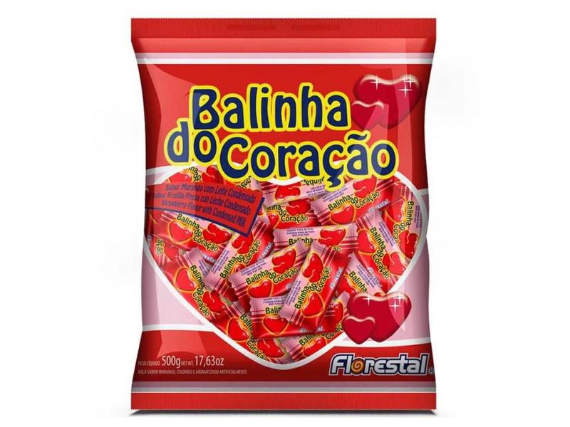 Imagem de Balinha do Coração Morango Florestal 500g - 3 pacotes