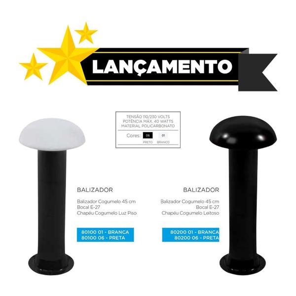 Imagem de Balizador Cogumelo Leitoso Luminaria Chao Branco 45Cm