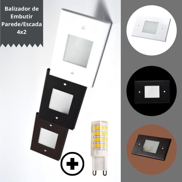 Imagem de Balizador de Embutir Parede/Escada 4x2 Branco + Lâmpada G9 5w BQ