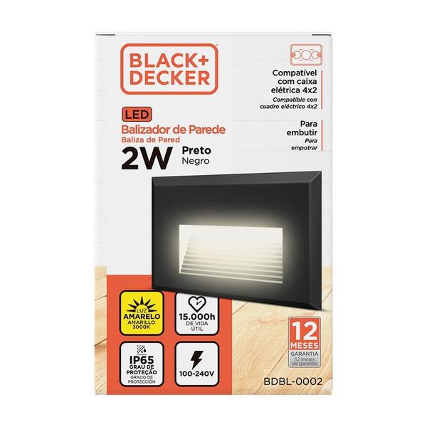 Imagem de Balizador de Parede Embutir Preto 100-240V 3000K 2W Black+Decker