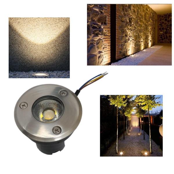 Imagem de Balizador Luminária Led Cob 3W Bivolt Spot De Embutir Em Piso Chão Gramado Jardim Luz Branco Quente Ou Branco Frio