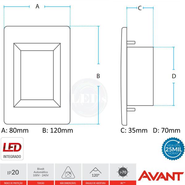 Imagem de Balizador Parede Led Preto 2w IP65 4x2 Branco Quente 3000k