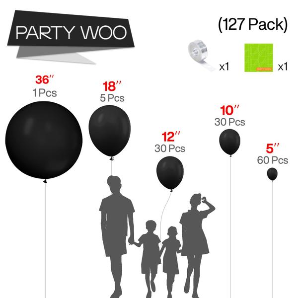 Imagem de Balloon PartyWoo Black 127 unidades em preto fosco, tamanhos diferentes