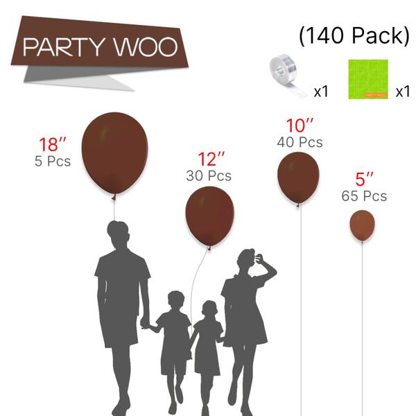 Imagem de Balloon PartyWoo Chocolate Brown 140 unidades de tamanhos diferentes