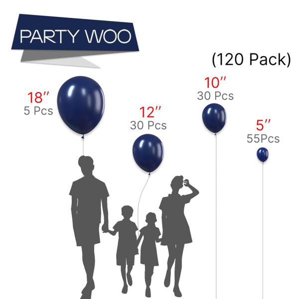 Imagem de Balloon PartyWoo Pearl Azure Blue 120 unidades de tamanhos diferentes