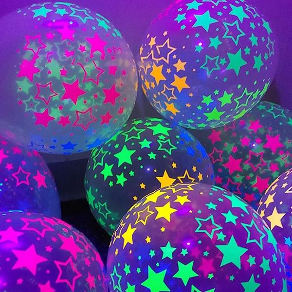 Imagem de Balões De Estrela Reativos Com Luz Negra UV Neon 10 Balões De Látex Transparente Para Decorações De