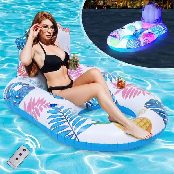 Imagem de Balsa inflável para adultos Pool Float Qupui com luzes LED e porta-copos