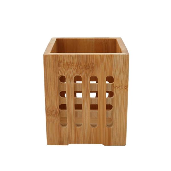 Imagem de Bambu Chopsticks Holder Holey Cutlery Organizer TableWare Drying Cantensil Storage Bucket Suportes e racks de armazenamento