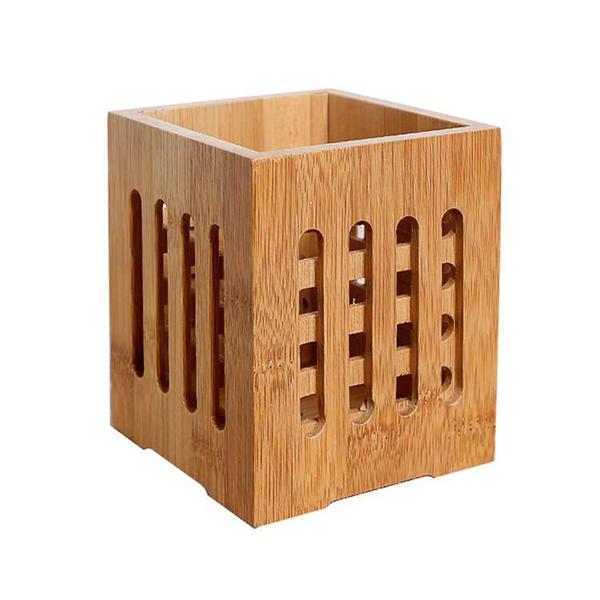 Imagem de Bambu Chopsticks Holder Holey Cutlery Organizer TableWare Drying Cantensil Storage Bucket Suportes e racks de armazenamento