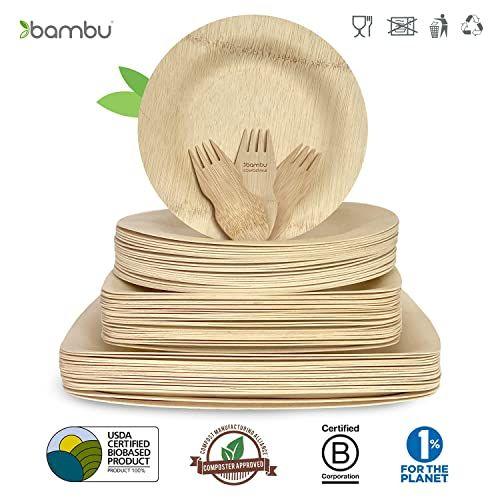 Imagem de Bambu, pratos redondos descartáveis de bambu de 11 polegadas, talheres orgânicos, biodegradáveis e ecológicos, pratos de folheados para festas, casamentos e eventos, ótimos para qualquer ocasião, 100% natural - 11 , pacote com 25