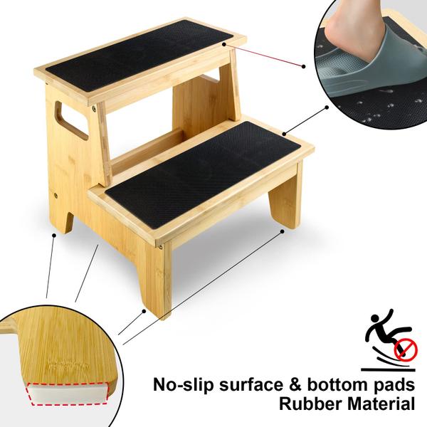 Imagem de BAMGROW Kids Step Stools for Toddlers Bathroom Bamboo Wood Toddler Stepping Stool Kitchen Counter Sink Baby 2 Step Stool Foot Bed Stool for Adults Child Potty Training Toilet Stool, Natural