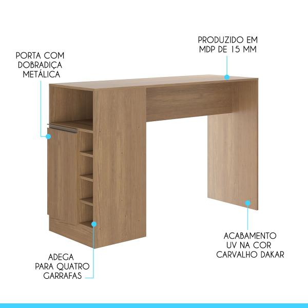 Imagem de Bancada com Adega Nicho Gourmet para Cozinha 136 x 92 Cm MDP Carvalho 0535 MENU