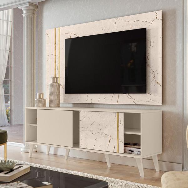 Imagem de Bancada Com Painel para TV até 65" Cronos Calacata Off White Madetec