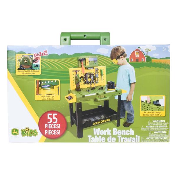 Imagem de Bancada de trabalho de brinquedos John Deere Kids com 55 ferramentas de brinquedo realistas 5+