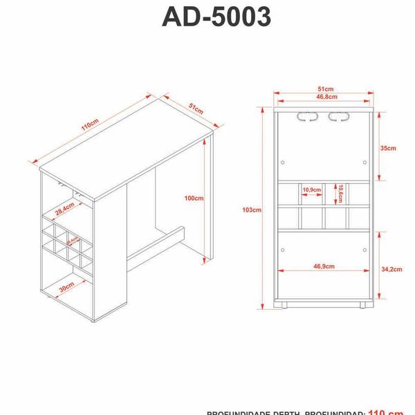 Imagem de Bancada Gourmet com Adega e Porta Taças AD5003 Tecno Mobili