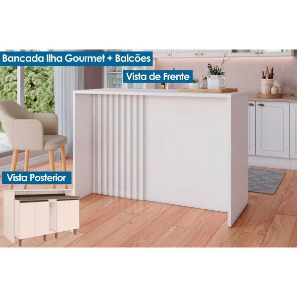 Imagem de Bancada Ilha Cozinha Balcão Gourmet Connect c/ 2 Portas e 3 Gavetas 145cm Off White - Henn