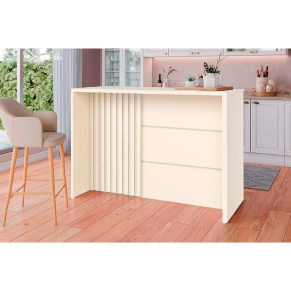 Imagem de Bancada Ilha Cozinha Balcão Gourmet Connect c/ 2 Portas e 3 Gavetas 145cm Off White - Henn