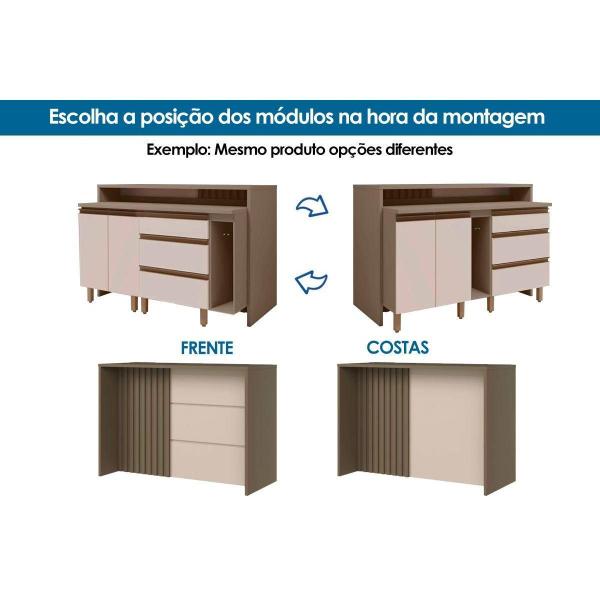 Imagem de Bancada Ilha Cozinha Balcão Gourmet Connect c/ 2 Portas e 3 Gavetas 145cm Off White - Henn