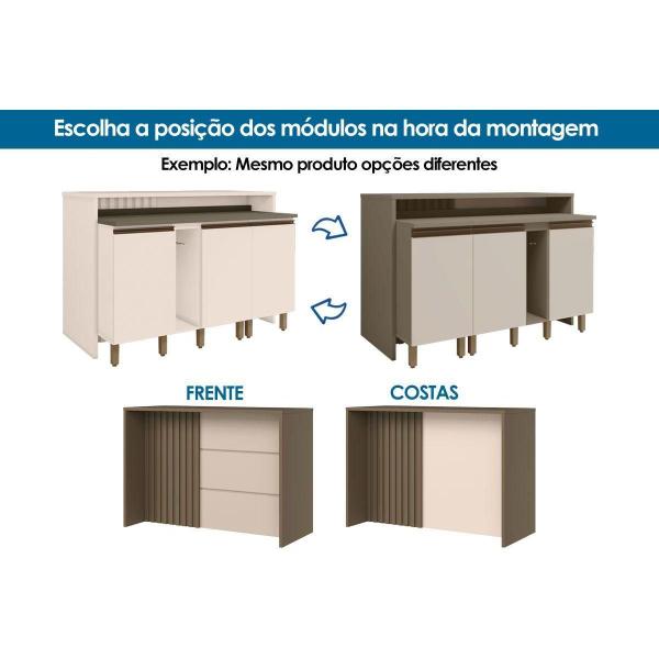 Imagem de Bancada Ilha Cozinha Gourmet Connect c/ 3 Portas 145cm Off White - Henn