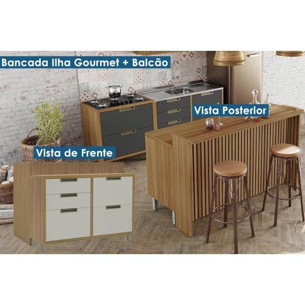 Imagem de Bancada Ilha Cozinha Imperatriz c/ 1 Porta e 4 Gavetas 120cm Freijo/Off White - Nesher