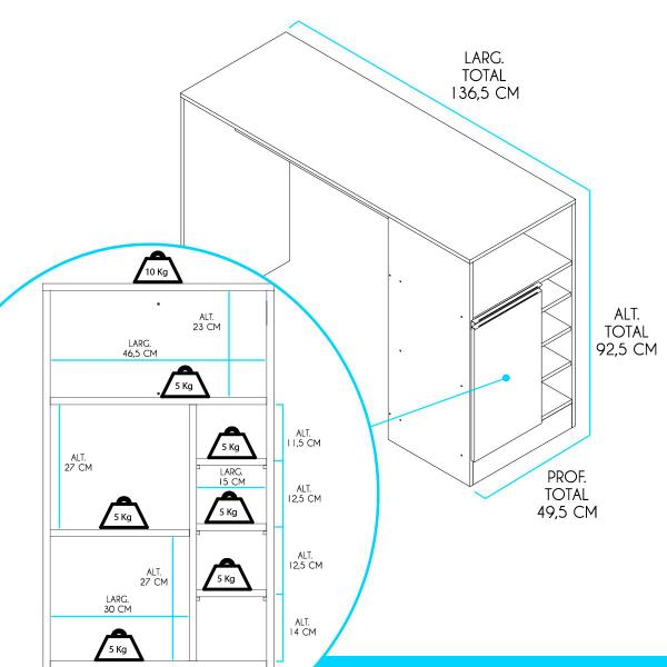 Imagem de Bancada Ilha de Cozinha Americana com Adega Nicho 136 x 92 Cm MDP Preto 0535 MENU