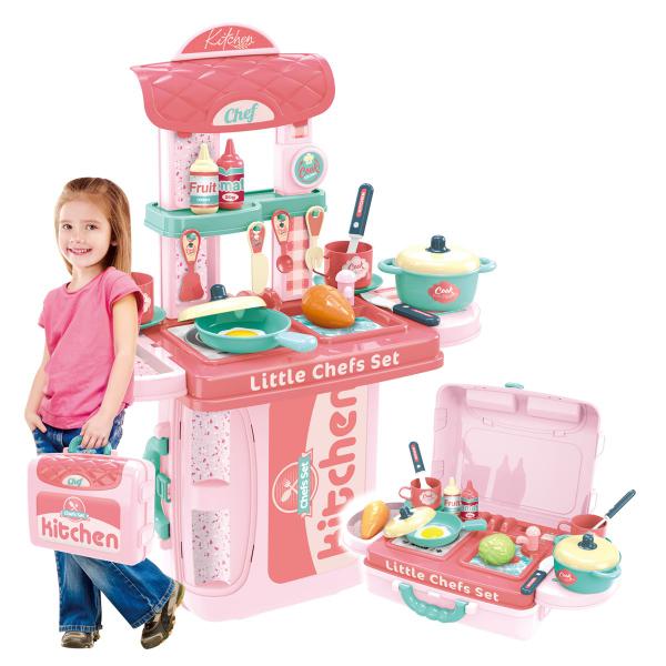 Imagem de  Bancada Maleta Cozinha Infantil Top Kitchen 3 em 1 Brinquedo Com Acessórios Rosa Replay Kids