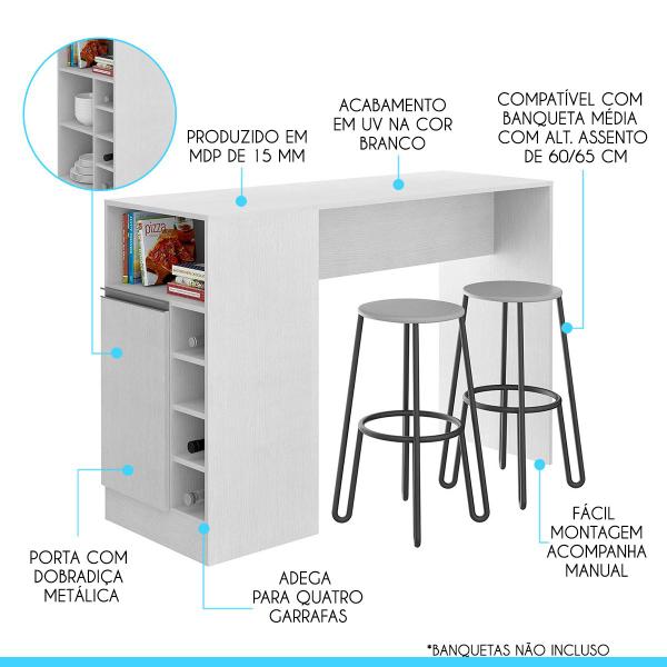 Imagem de Bancada Mesa Cozinha Americana Gourmet MDP Branco 136 Cm 0535 MENU