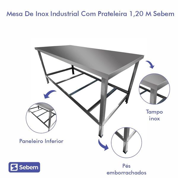 Imagem de Bancada Mesa Tampo Inox Industrial 1,2 Metro Sebem