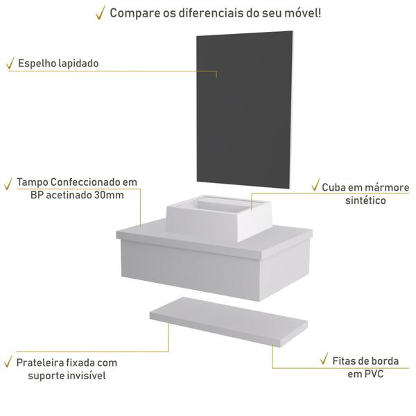 Imagem de Bancada Metrópole 606w 60cm C/cuba Q32 e Espelheira