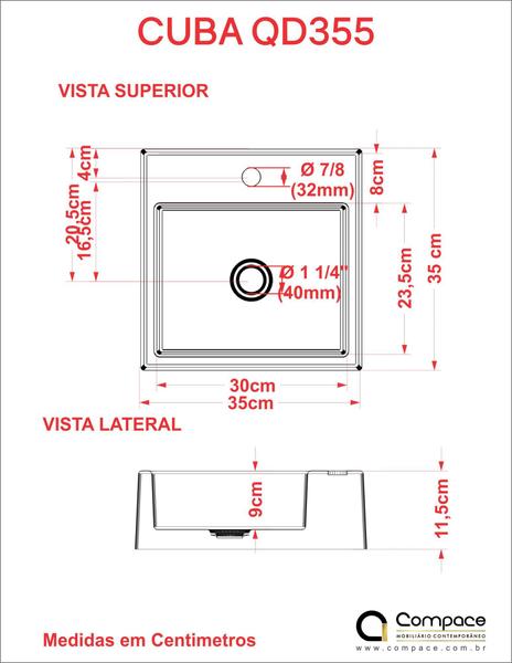 Imagem de Bancada Metrópole 606w 60cm C/cuba Q355 e Espelheira