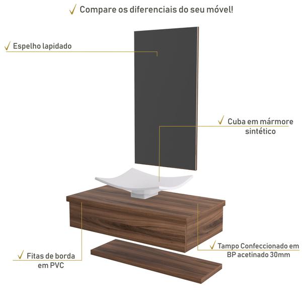 Imagem de Bancada Metrópole 806w 80cm C/cuba F44 e Espelheira